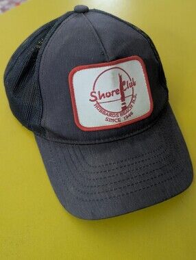 🦞 Hubbard's Shore Club Mesh Trucker Hat Navy Blue with Red Trim 🦞